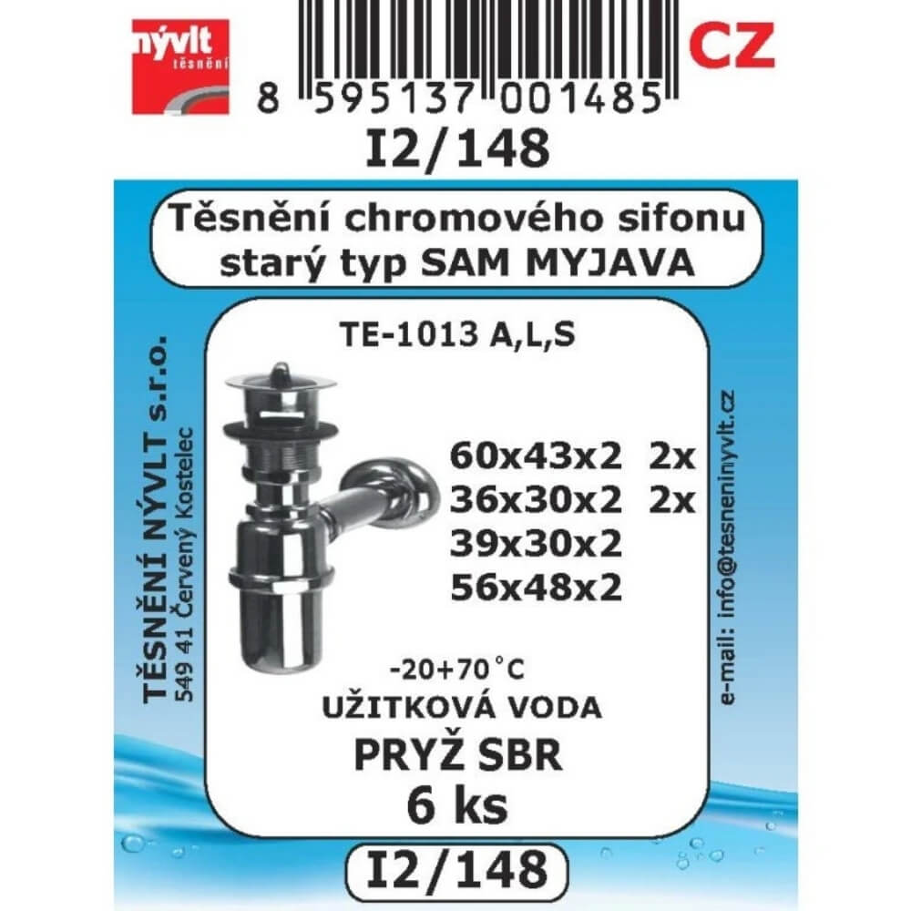 Těsnění chromového sifonu Myjava TE-1013 pryž SBR sada 6 ks I2/148
