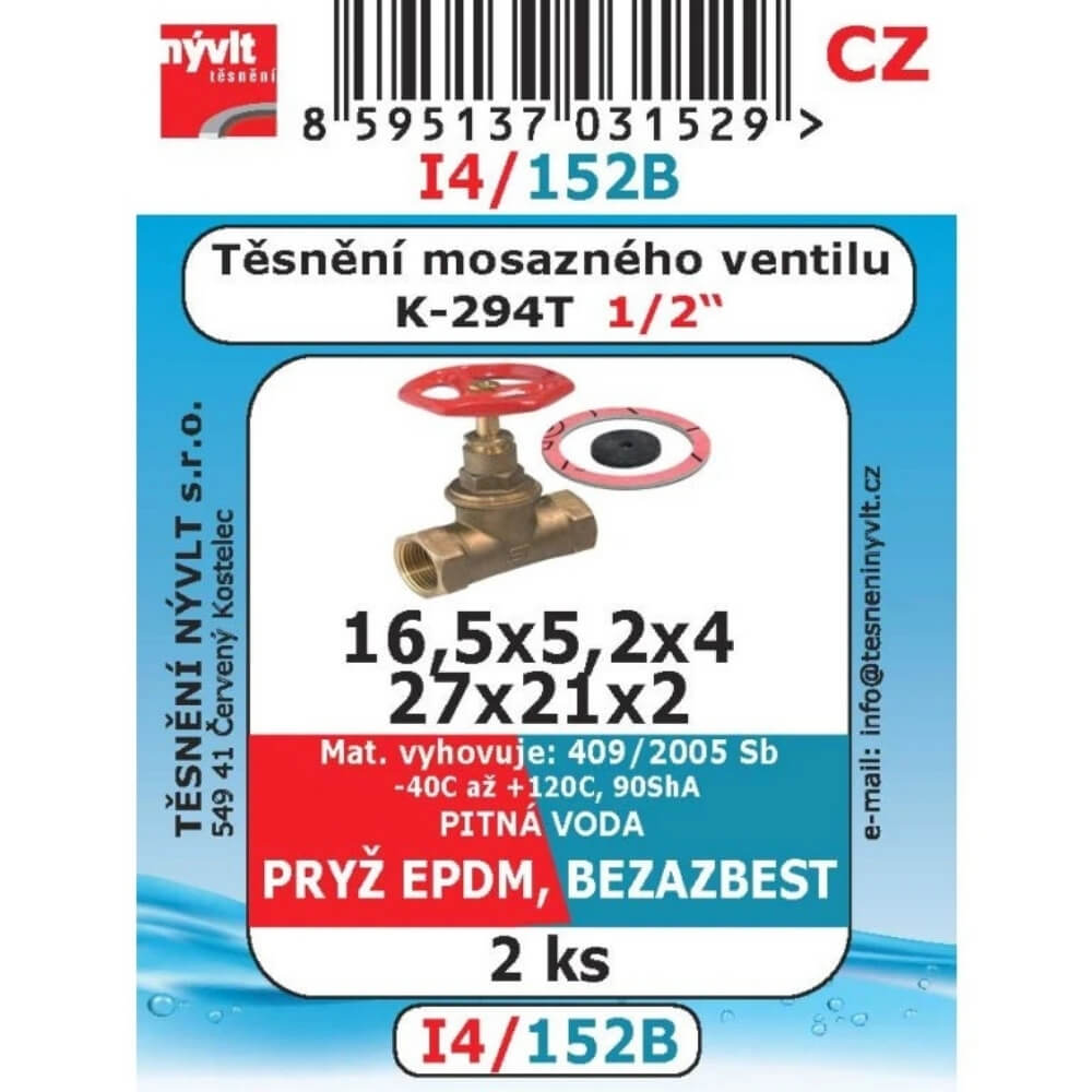 Těsnění mosazného ventilu K-294T 1/2" sada 2 ks I4/152B