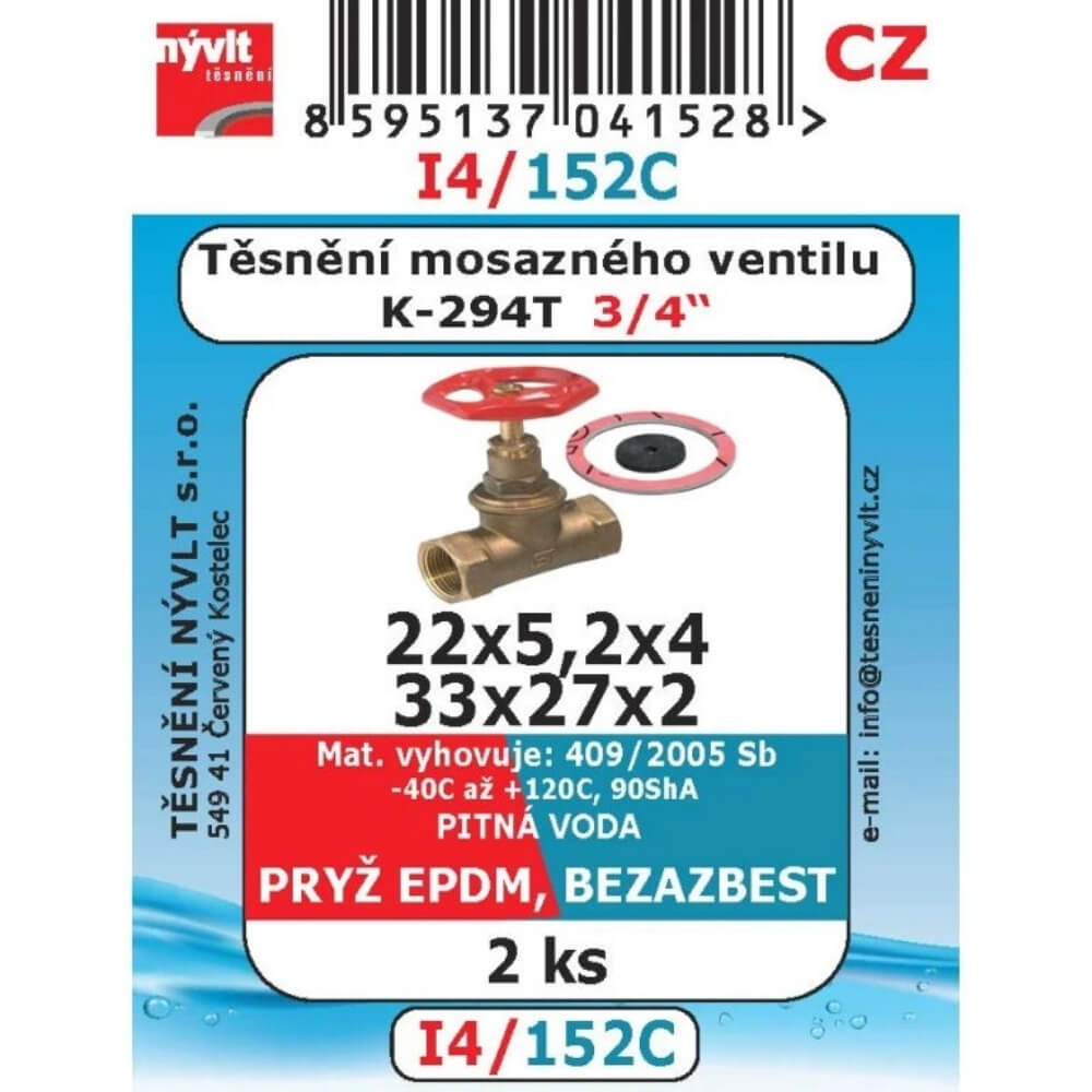 Těsnění mosazného ventilu K-294T 3/4" sada 2 ks I4/152C
