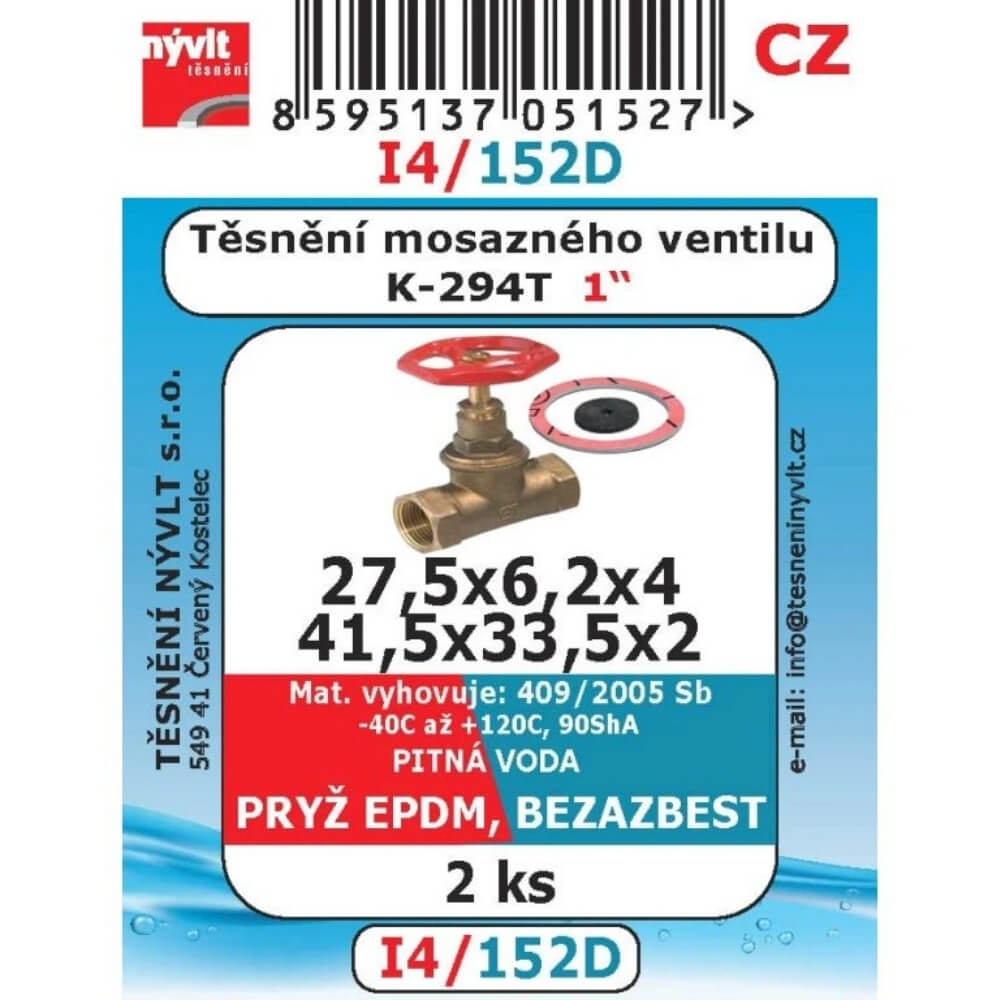 Těsnění mosazného ventilu K-294T 1" sada 2 ks I4/152D