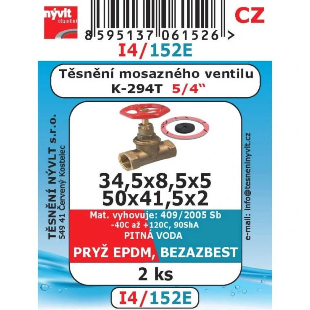 Těsnění mosazného ventilu K-294T 5/4" sada 2 ks I4/152E
