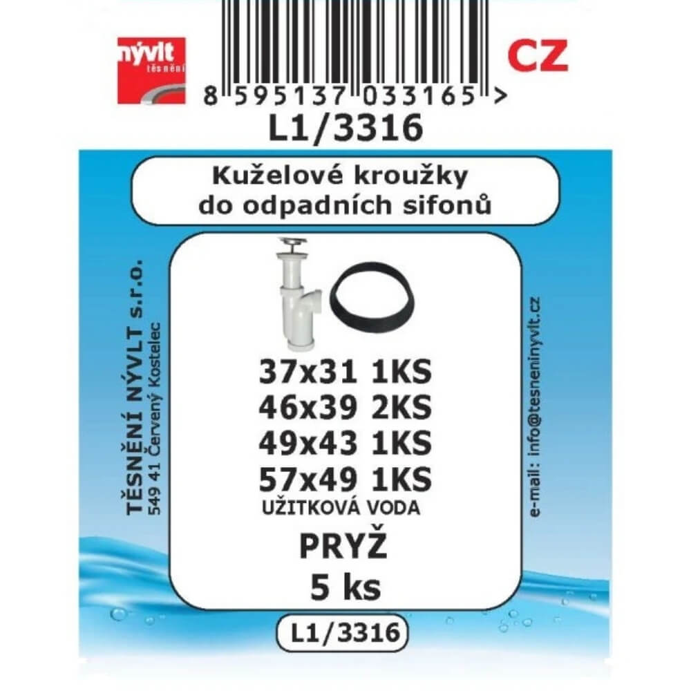Sada kuželových kroužků do odpadních sifonů (UNI) 5 ks L1/3316