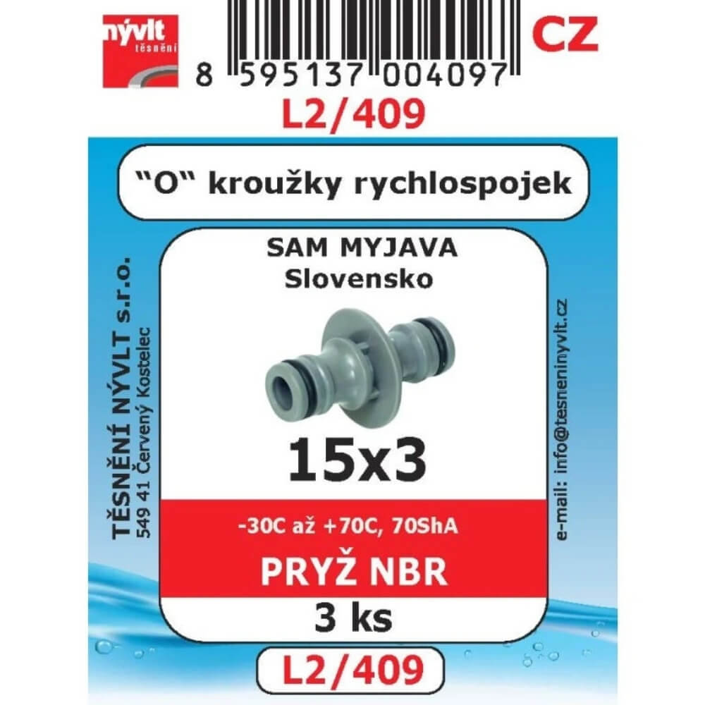 O-kroužky do rychlospojek 15x3 mm NBR 3 ks L2/409