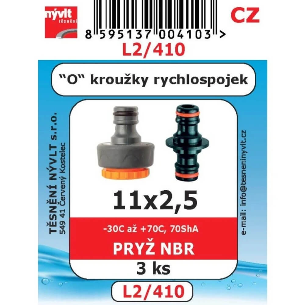 O-kroužků do rychlospojek 11x2,5 mm NBR 3 ks L2/410