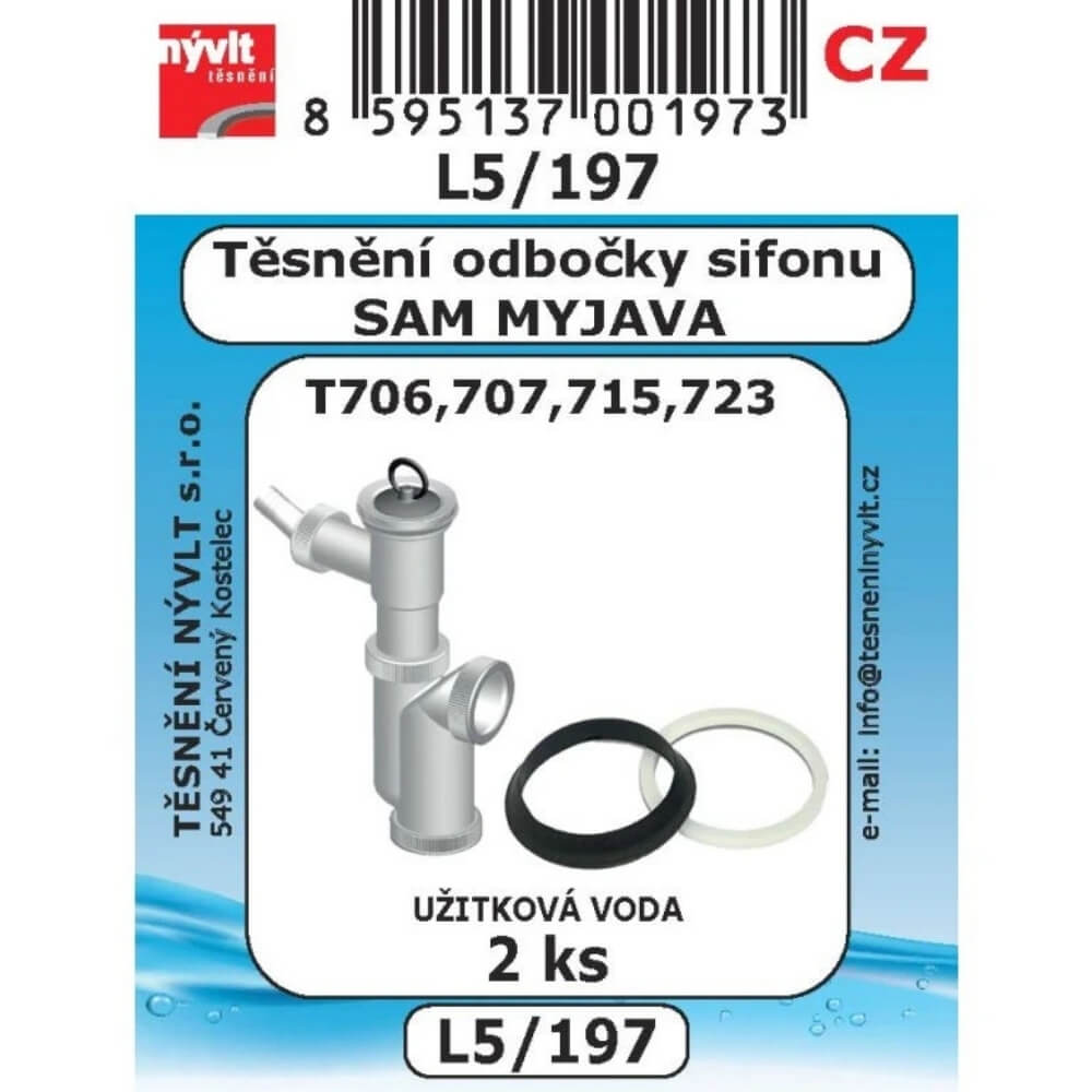 Těsnění do sifonové odbočky Myjava (T706, T707, T715, T723) sada 2 ks L5/197