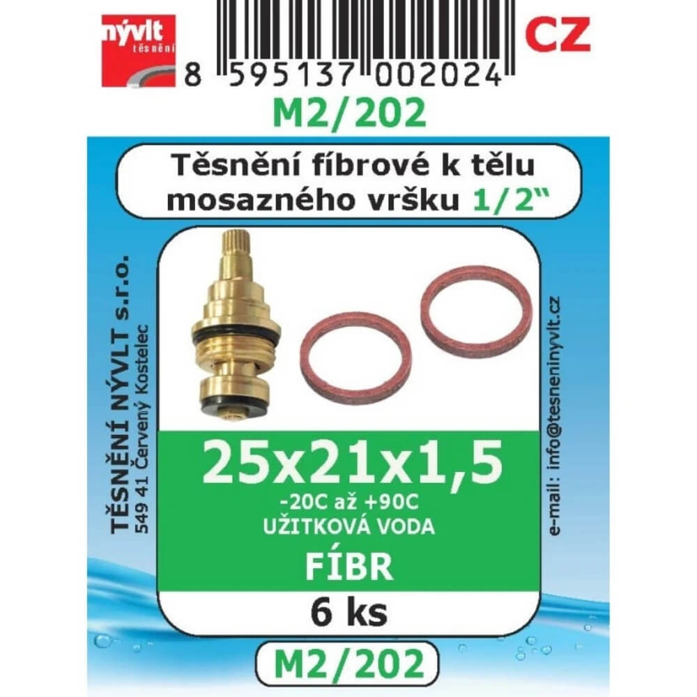 Těsnění fíbr 1/2" pod vršky 25x21x1,5 6 ks M2/202