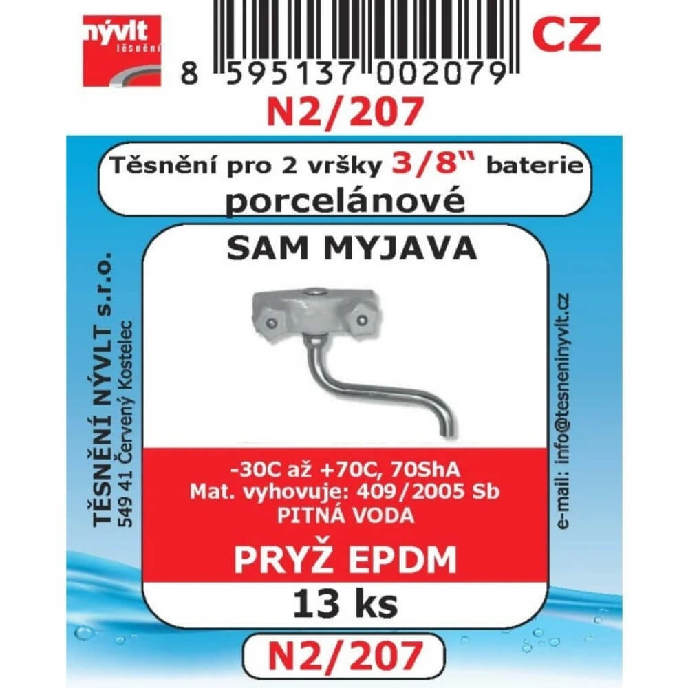 Těsnění pro porcelánovou baterii 3/8" EPDM 13 ks N2/207