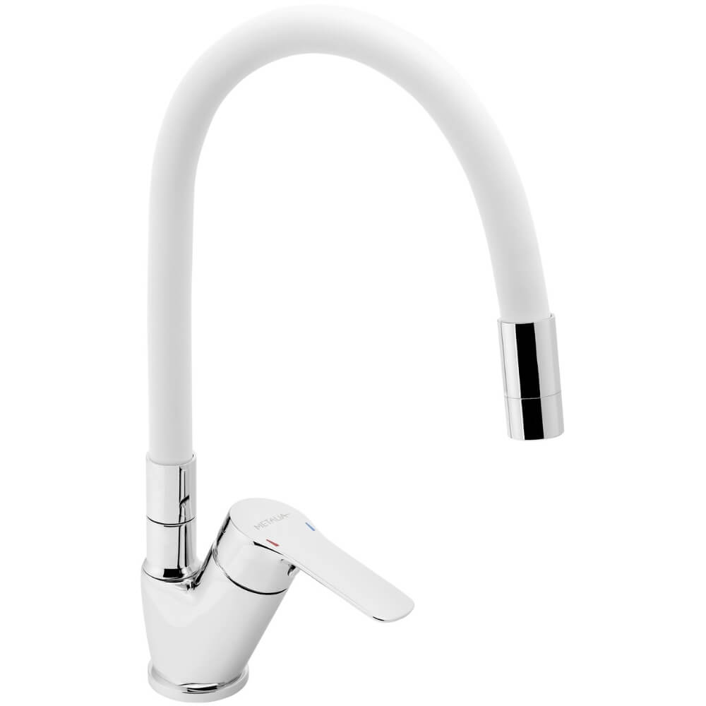 Dřezová baterie Metalia 54014F,0B s bílým flexi ramenem, chrom