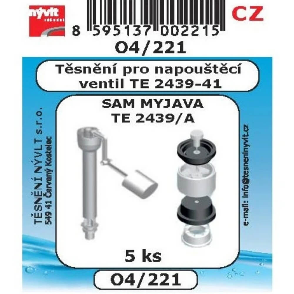 Těsnění napouštěcího ventilu Myjava TE 2439/A sada 5 ks O4/221