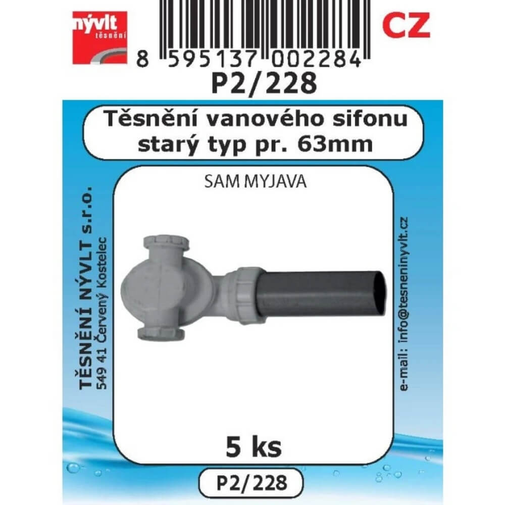 Těsnění vanového sifonu starý typ 63 mm sada 5 ks P2/228
