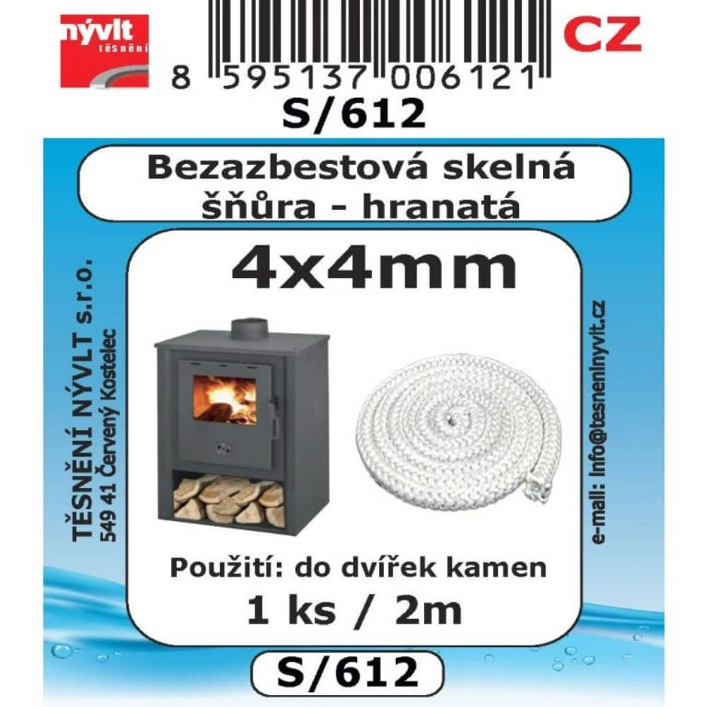 Skelná šňůra bezazbestová 4x4 mm hranatá, 2 m S/612