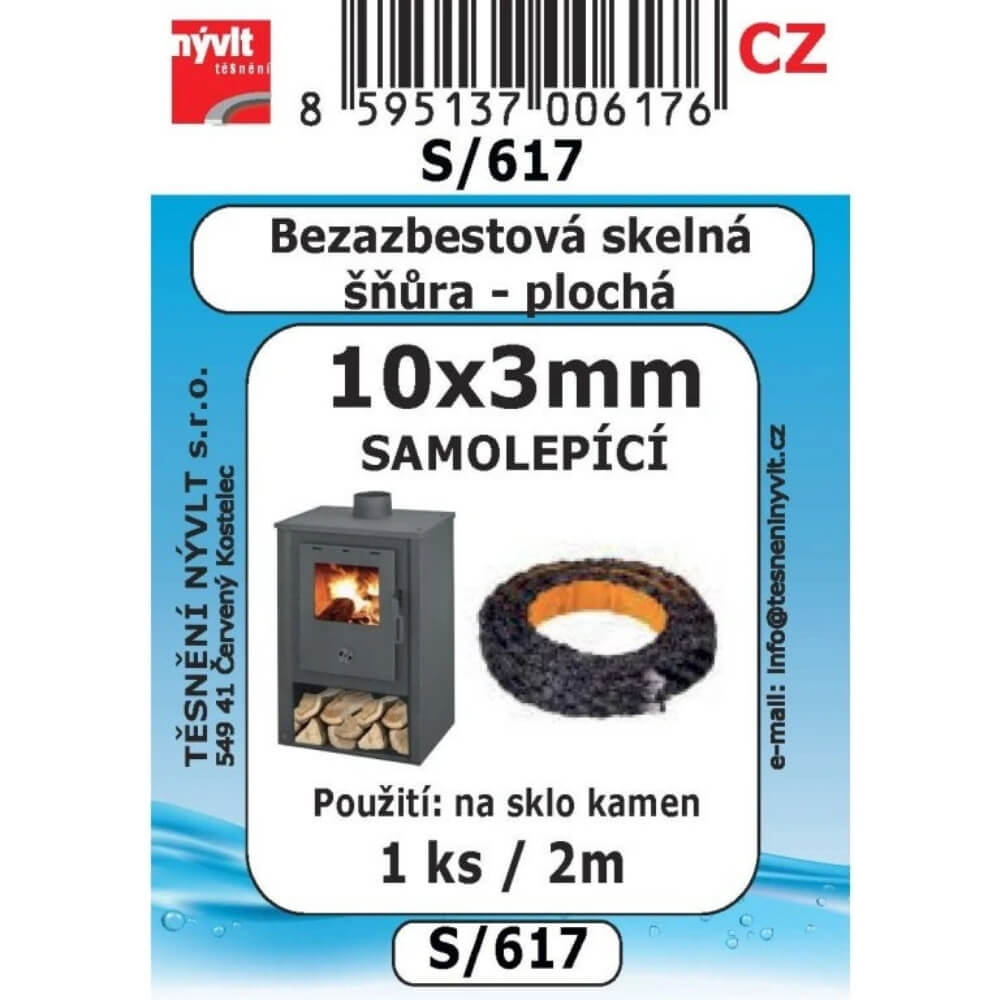 Skelná šňůra bezazbestová 10x3 mm plochá samolepící 2 m S/617