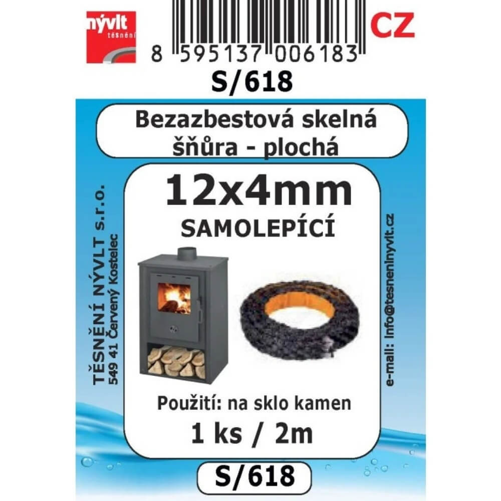 Skelná šňůra bezazbestová 12x4 mm plochá samolepící 2 m S/618