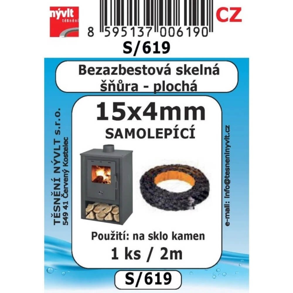 Skelná šňůra bezazbestová 15x4 mm plochá samolepící 2 m S/619