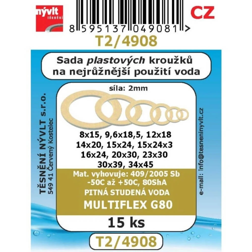 Plastové těsnicí kroužky MULTIFLEX G80 sada 15 ks T2/4908