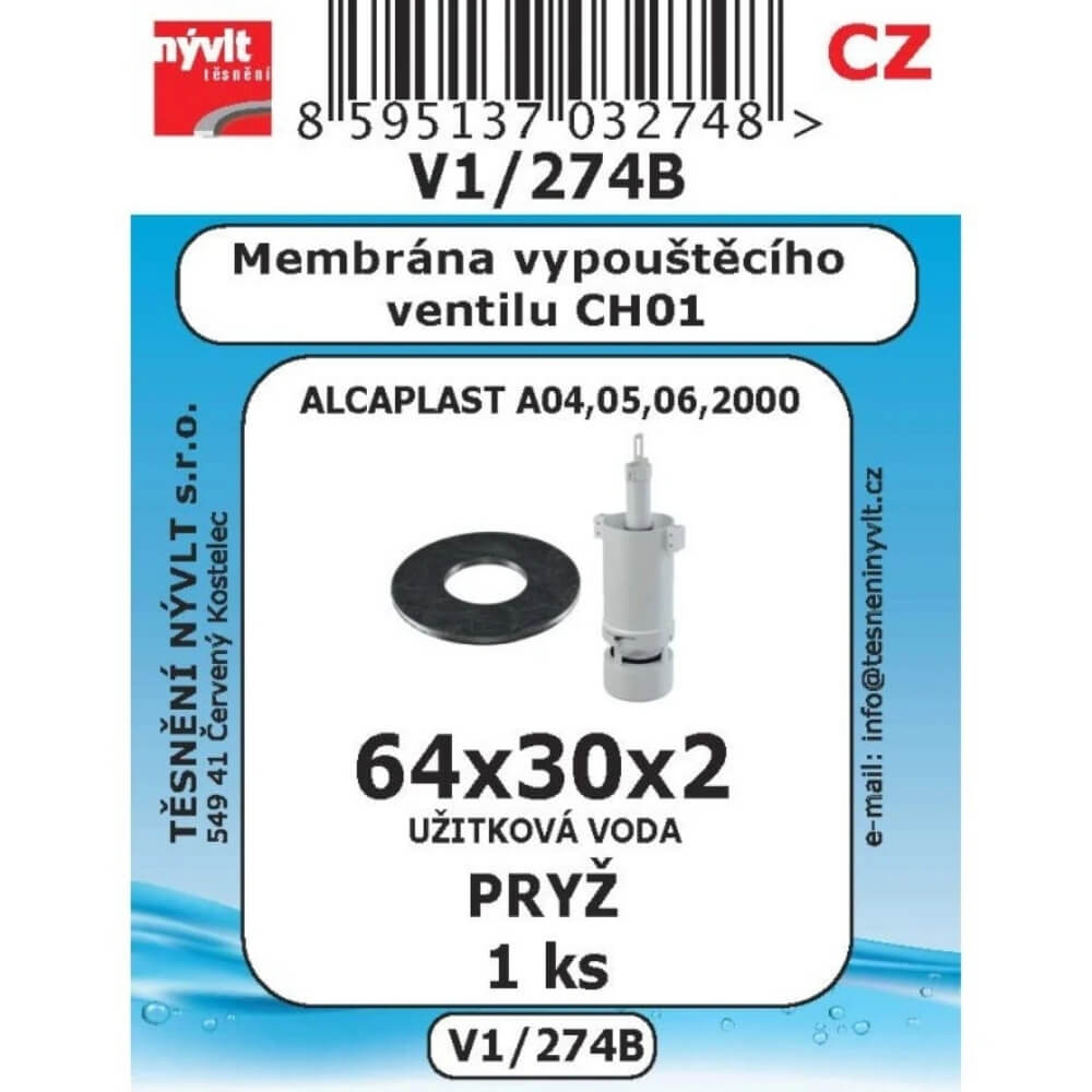 Membrána vypouštěcího ventilu ALCAPLAST CH01 64x30x2 1 ks V1/274B