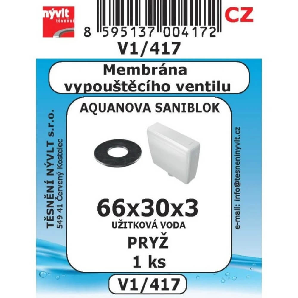 Membrána vypouštěcího ventilu AQUA NOVA / Saniblok 66x30x3 1 ks V1/417