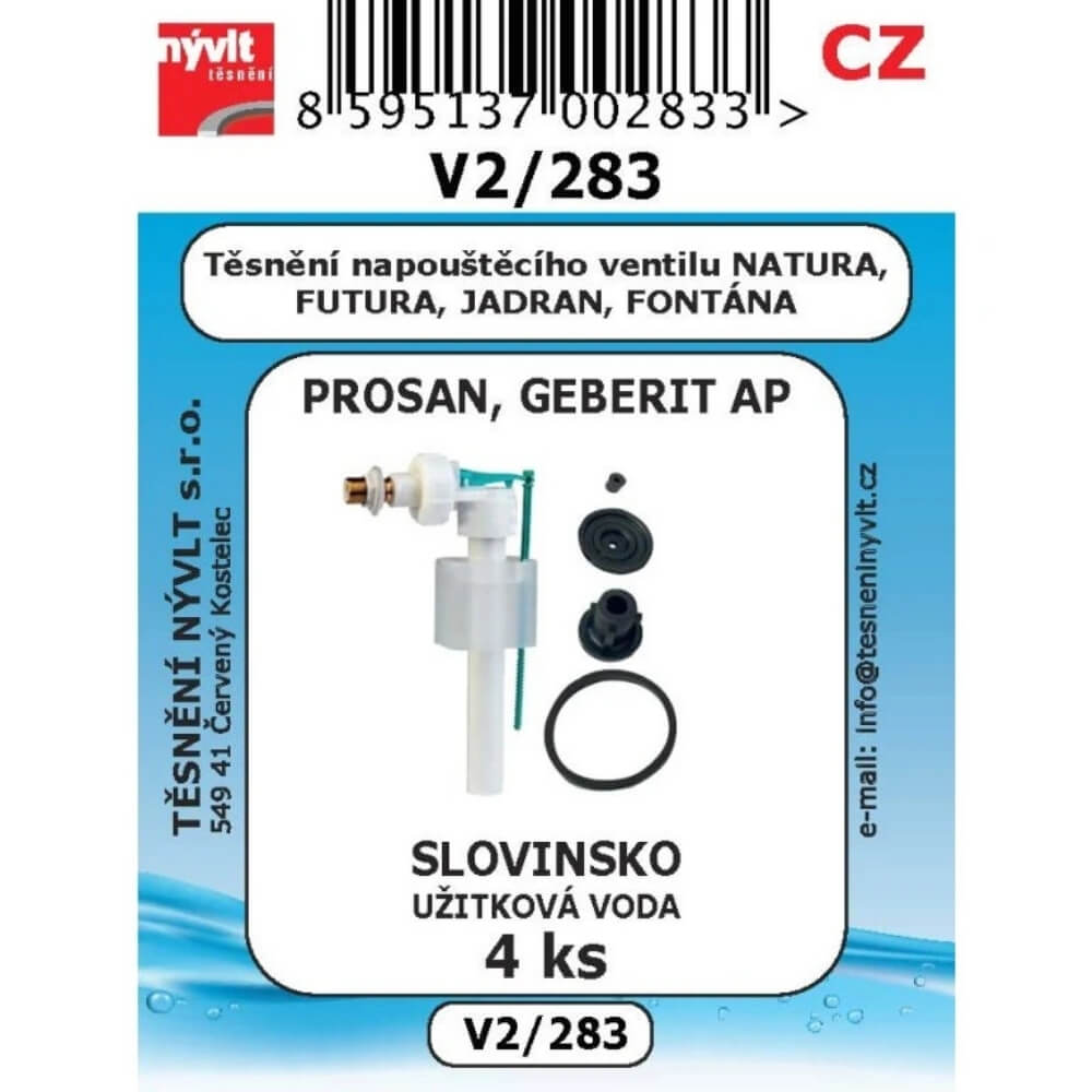 Těsnění napouštěcího ventilu PROSAN / Geberit AP sada 4 ks V2/283