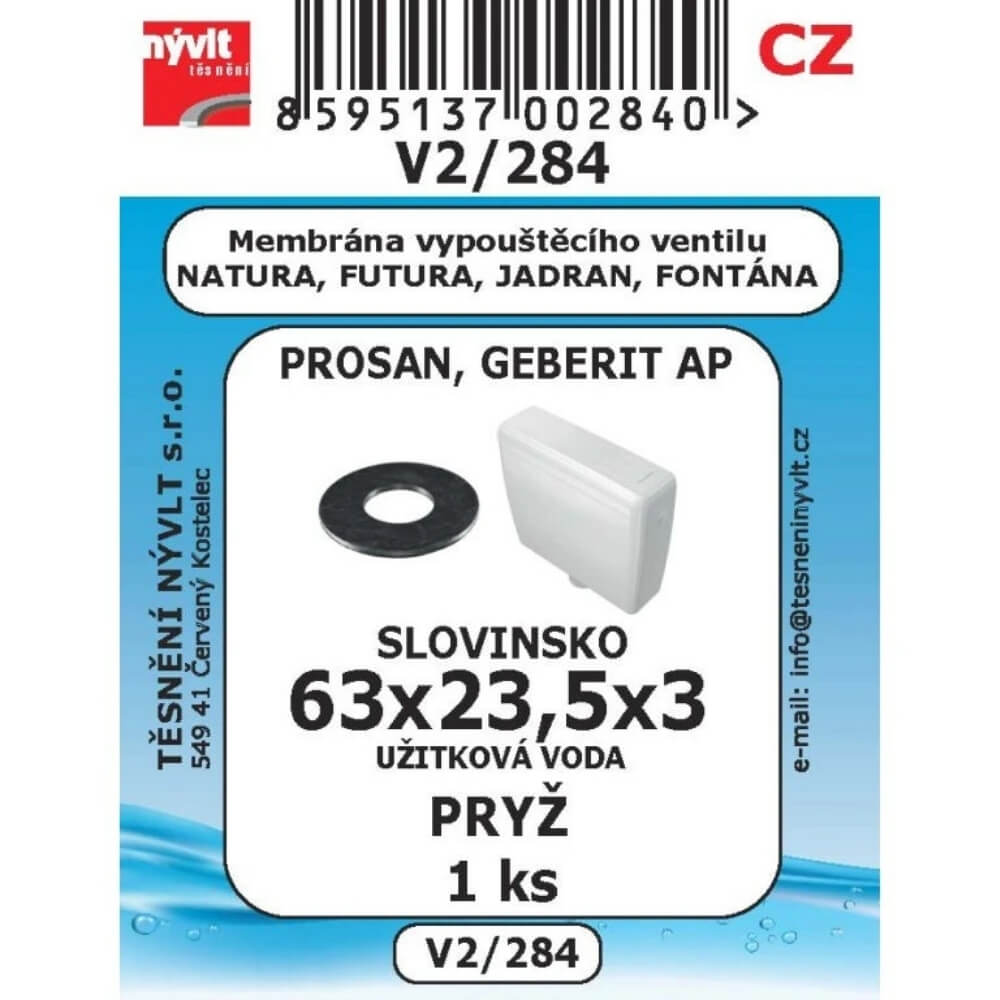 Membrána vypouštěcího ventilu PROSAN / Geberit AP 63x23,5x3 1 ks V2/284