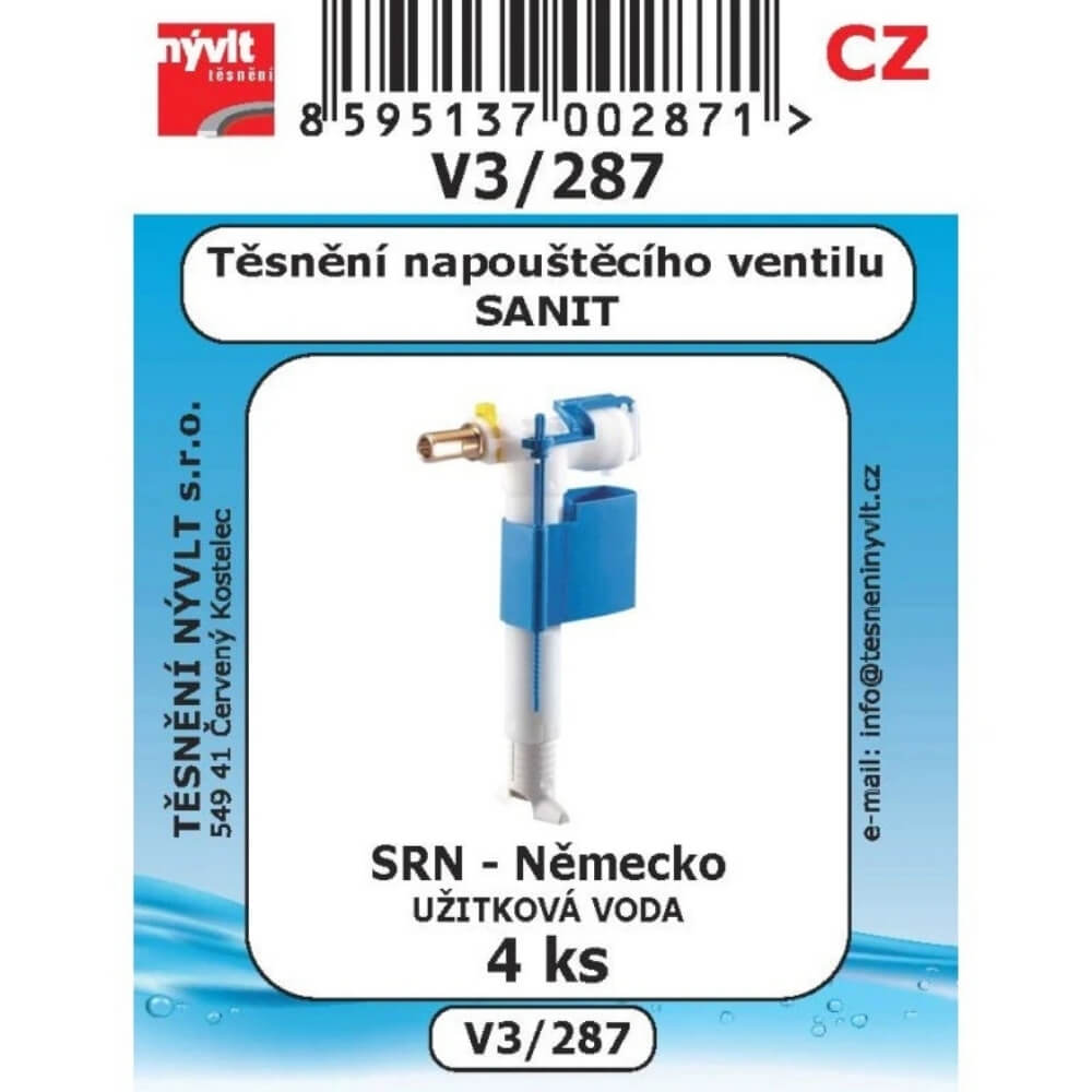 Těsnění napouštěcího ventilu SANIT sada 4 ks V3/287