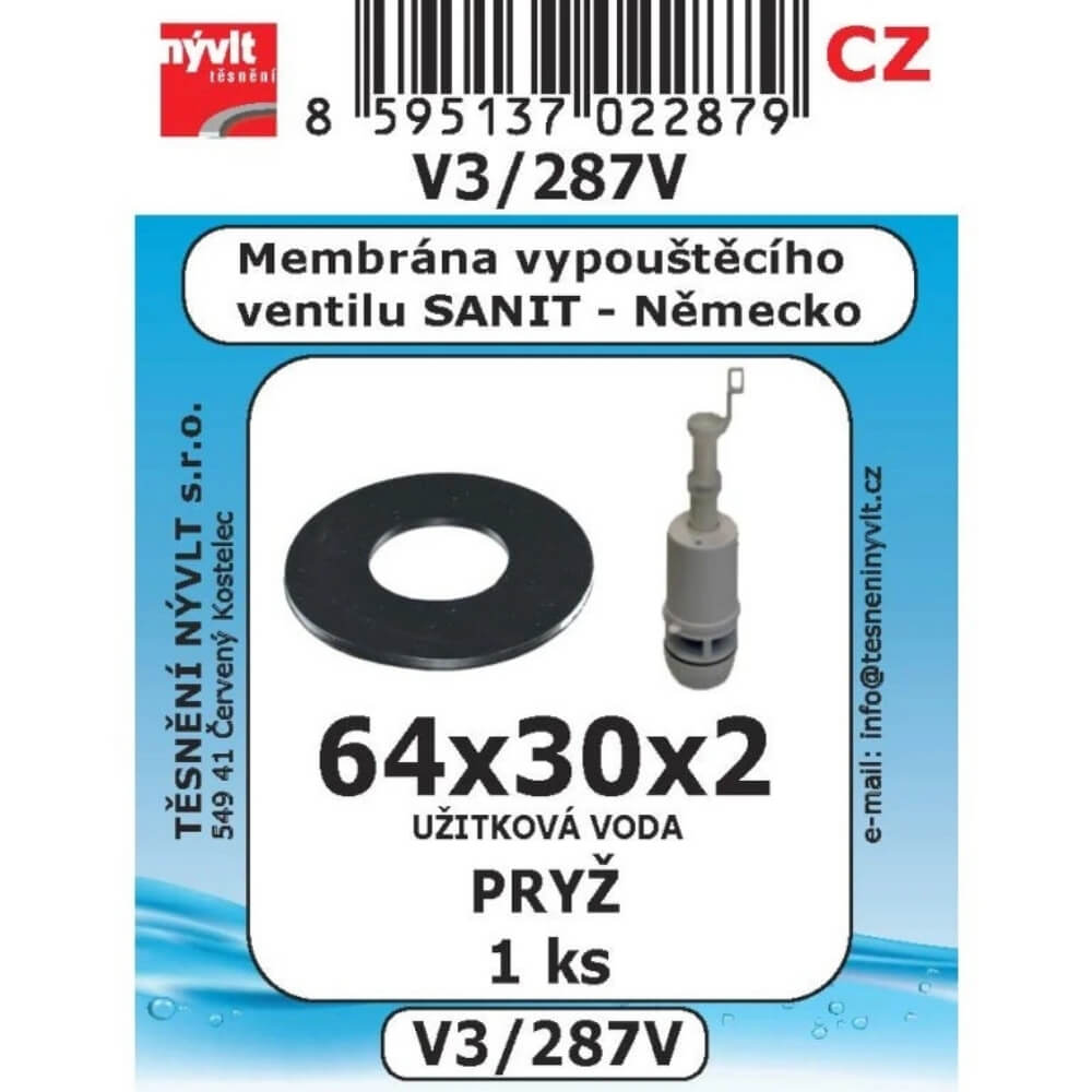 Membrána vypouštěcího ventilu SANIT 64×30×2 1 ks V3/287V